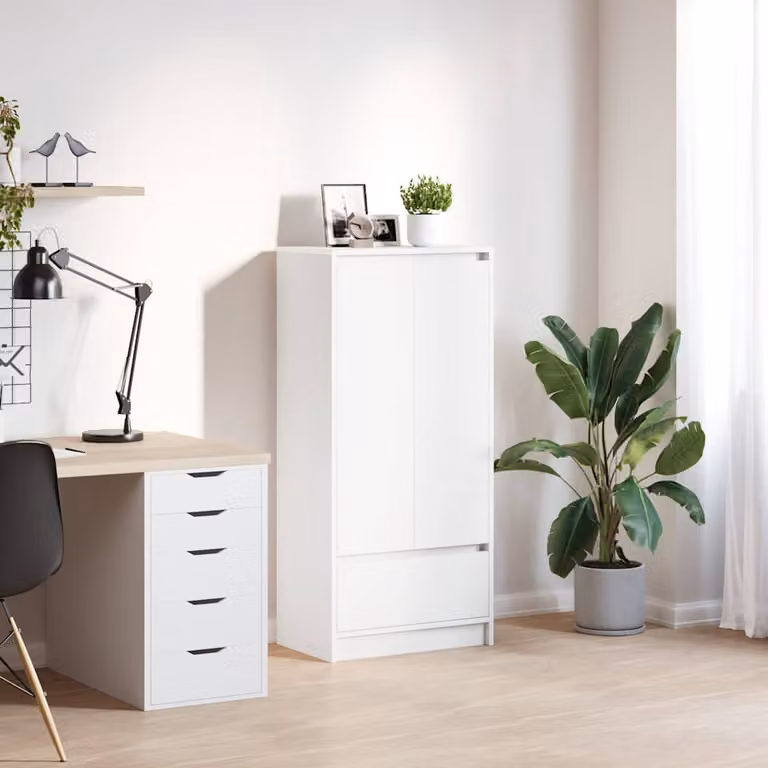 Armadio a parete vidaXL Bianco con ante a battente e cassetti in legno multistrato L/P/H: 55,5 x 34 x 119,5 cm