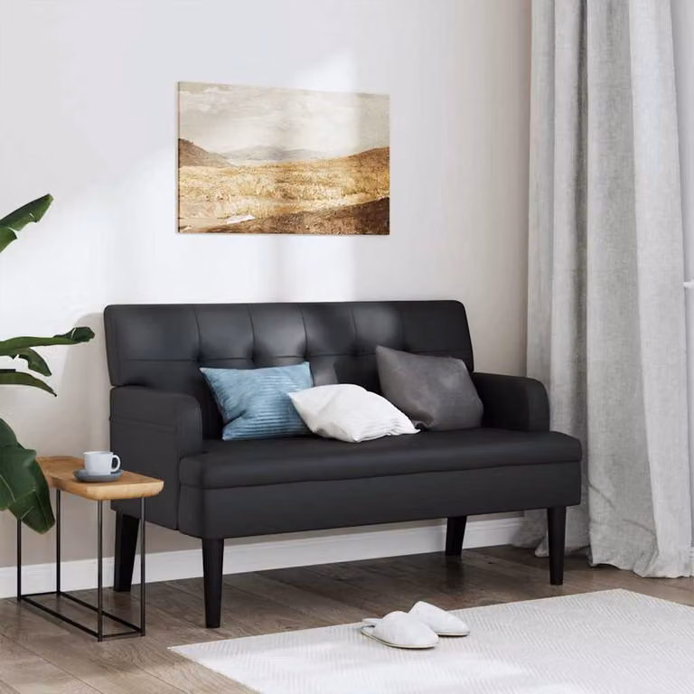 Panca con schienale vidaXL in similpelle nera con struttura in legno, L: 112 cm, P: 65,5 cm, H: 75 cm