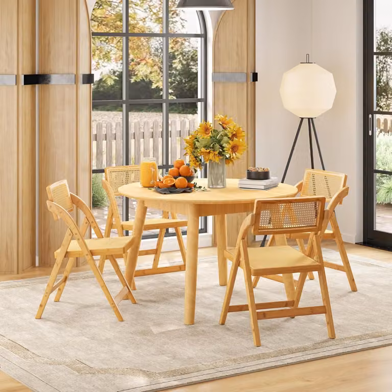 Set di 2 sedie da pranzo pieghevoli Costway in bambù e rattan naturale con schienale rotante, stile scandinavo, colore beige e marrone