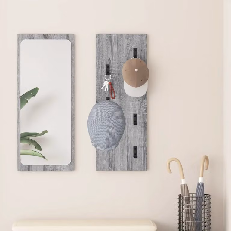 Appendiabiti a muro vidaXL Grigio con ganci distribuiti L: 80 cm, H: 30 cm, P: 1,5 cm