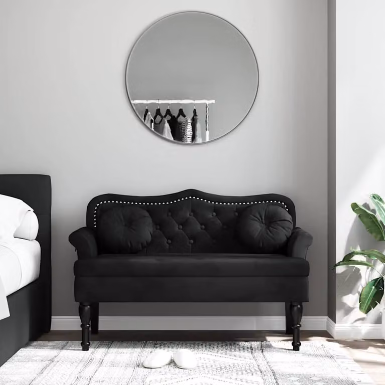 Panca con cuscini vidaXL in velluto nero con braccioli, L: 120,5 cm, P: 65 cm, H: 75 cm