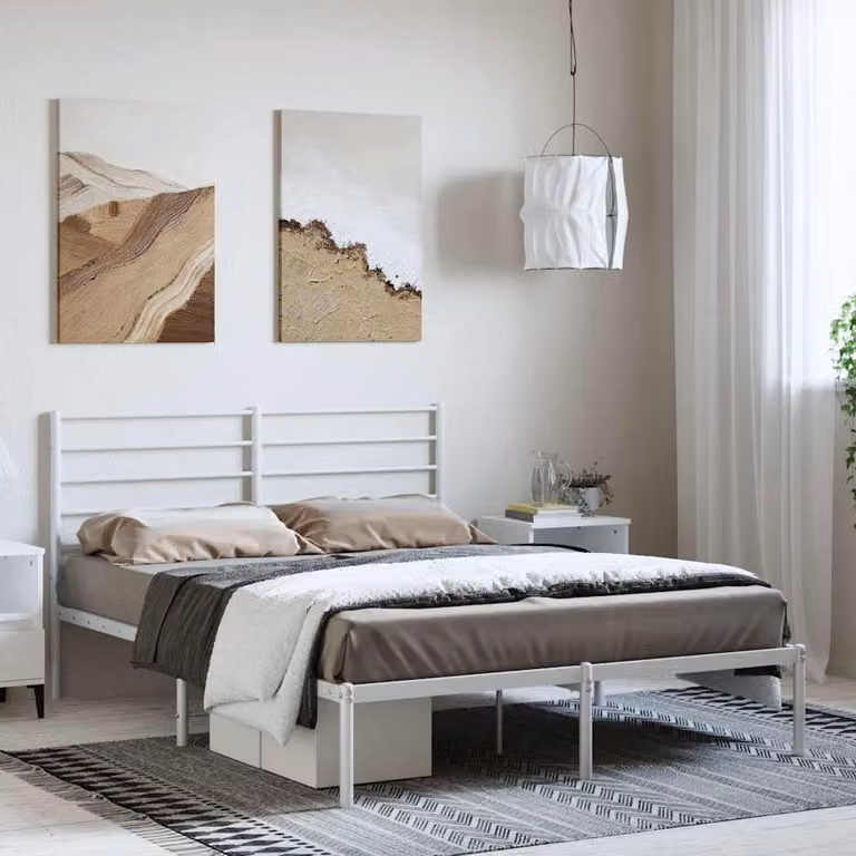 vidaXL Giroletto con Testiera in Metallo Bianco L: 142 cm, P: 196 cm, H: 90 cm