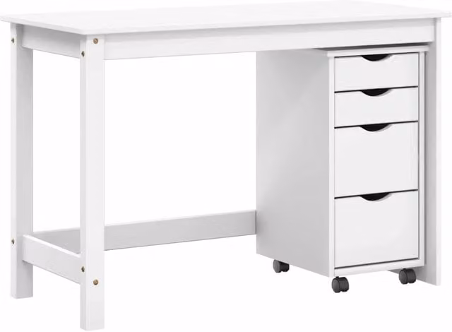 Set Scrivania MOSS composta da Tavolo da Ufficio e Mobiletto su Ruote Bianco