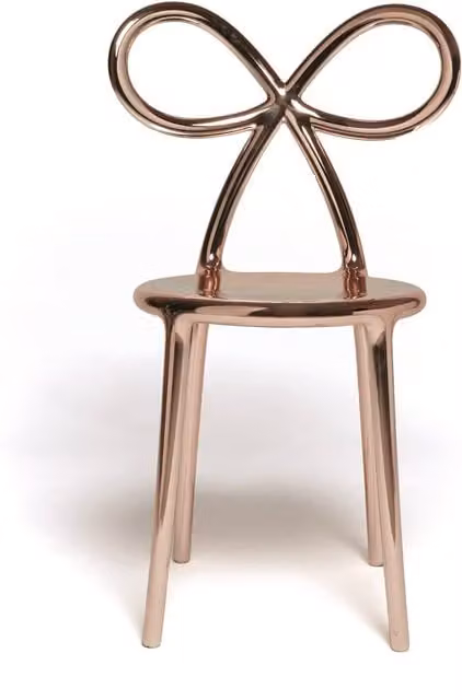 Sedia Ribbon Qeeboo in metallo e polipropilene color oro e bronzo lucido