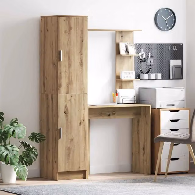 Set di 2 scrivanie moderne con scaffale vidaXL in legno color rovere marrone L: 168,0 cm, P: 113,5 cm, H: 43,57 cm