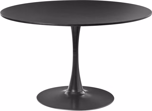 Tavolo da pranzo rotondo BELIANI nero con piano in MDF laminato e base in metallo, ideale per 4 persone, diametro: 120 cm, altezza: 74 cm