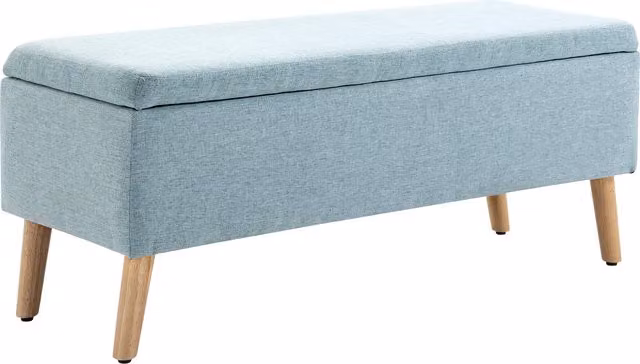 Panca con Contenitore Imbottita HOMCOM in Effetto Lino con Gambe in Legno, Verde Chiaro, L 110 x P 39 x H 45 cm