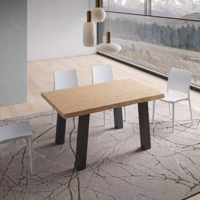 Tavolo allungabile Itamoby in legno di rovere con bordo live edge e gambe in metallo antracite L/P/H: 160-210 x 90 x 75 cm