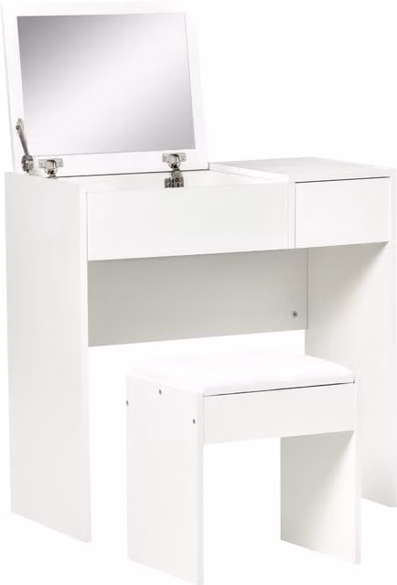 Consolle Toeletta Aosom con Specchio a Scomparsa e Sgabello, Design Moderno Bianco, L 80 x P 40 x H 79 cm