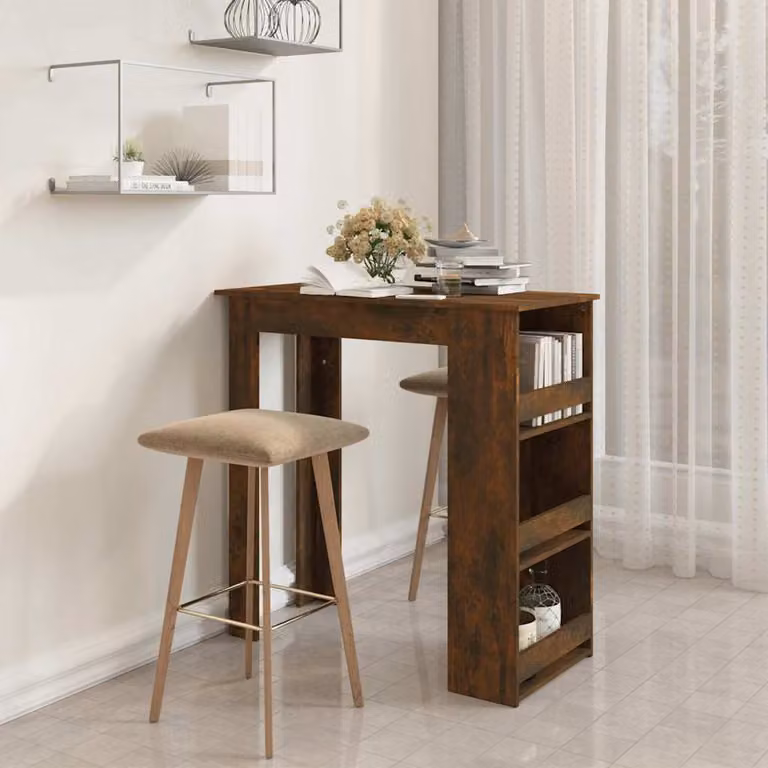 vidaXL Tavolo Bar Moderno con Ripiani in Rovere Fumo, L: 102 cm, P: 50 cm, H: 103,5 cm