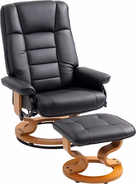 Poltrona relax reclinabile HOMCOM con poggiapiedi, girevole a 360 gradi, struttura in legno e rivestimento in ecopelle nera