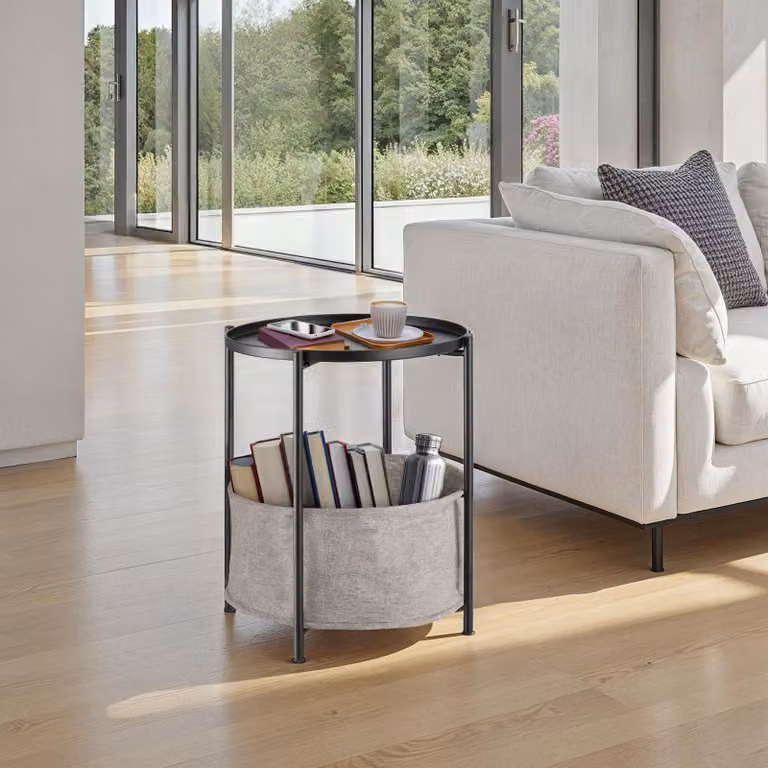 Tavolino rotondo Canterbury tectake nero con finitura opaca L/P/H: 45,5 x 45,5 x 53 cm