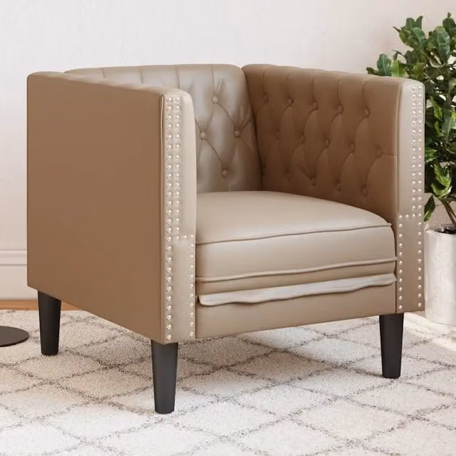 Poltrona Chesterfield vidaXL in similpelle beige e marrone con braccioli