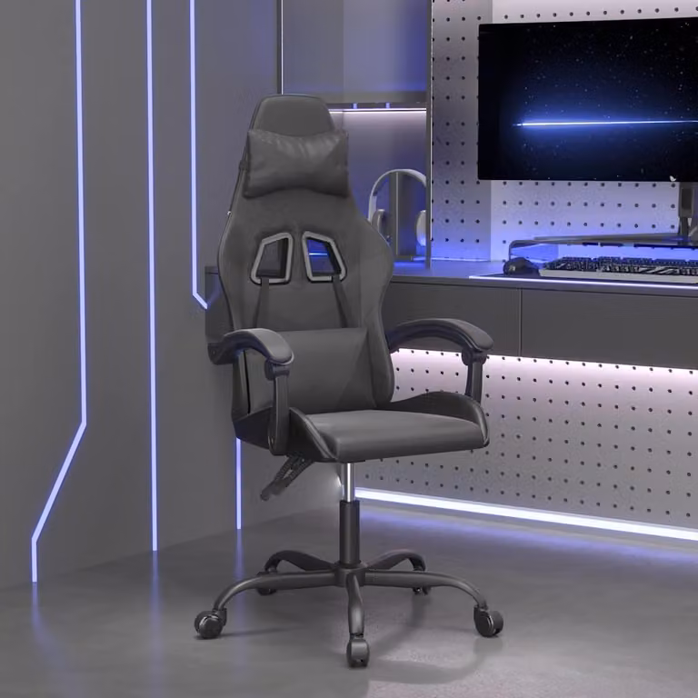 Sedia da Gaming Girevole vidaXL Nera in Similpelle con Poggiatesta e Braccioli