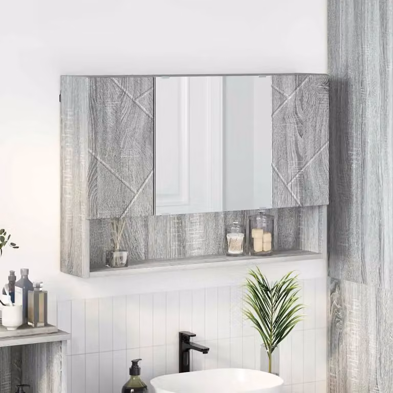 Mobiletto per specchio da parete vidaXL in Grigio Sonoma con ante a battente e ripiani interni L: 80 cm, P: 17 cm, H: 55 cm