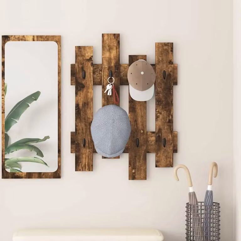 vidaXL Appendiabiti a muro moderno in legno Rovere fumé, L 60 x P 3 x H 82 cm