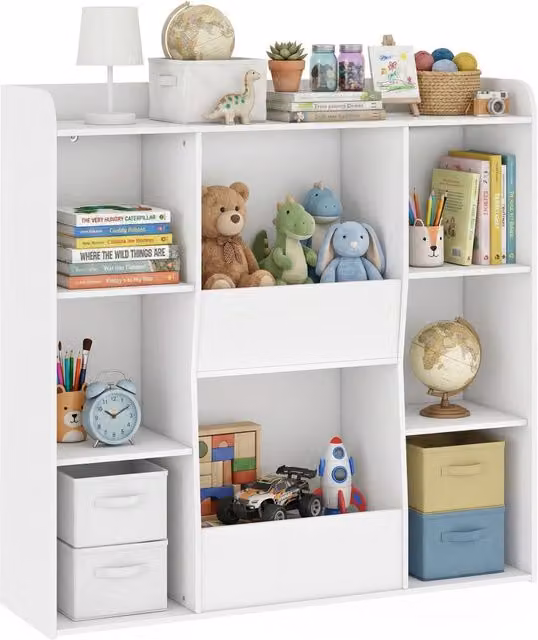 Libreria per bambini Minimal con 8 scomparti e ripiano superiore, Bianca, L: 104 cm, P: 29 cm, H: 101.5 cm
