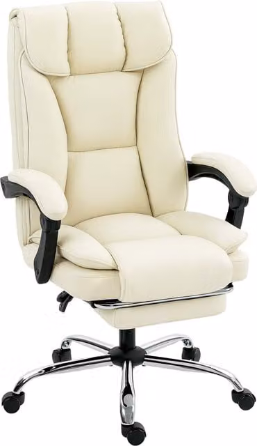 Sedia da ufficio executive HOMCOM reclinabile a 155 con poggiapiedi e poggiatesta, rivestimento in finta pelle beige