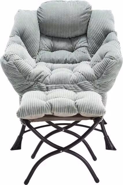 Poltrona lounge con pouf, braccioli e tasca laterale in tessuto verde chiaro, L: 69,9 cm, P: 64,0 cm, H: 95,0 cm