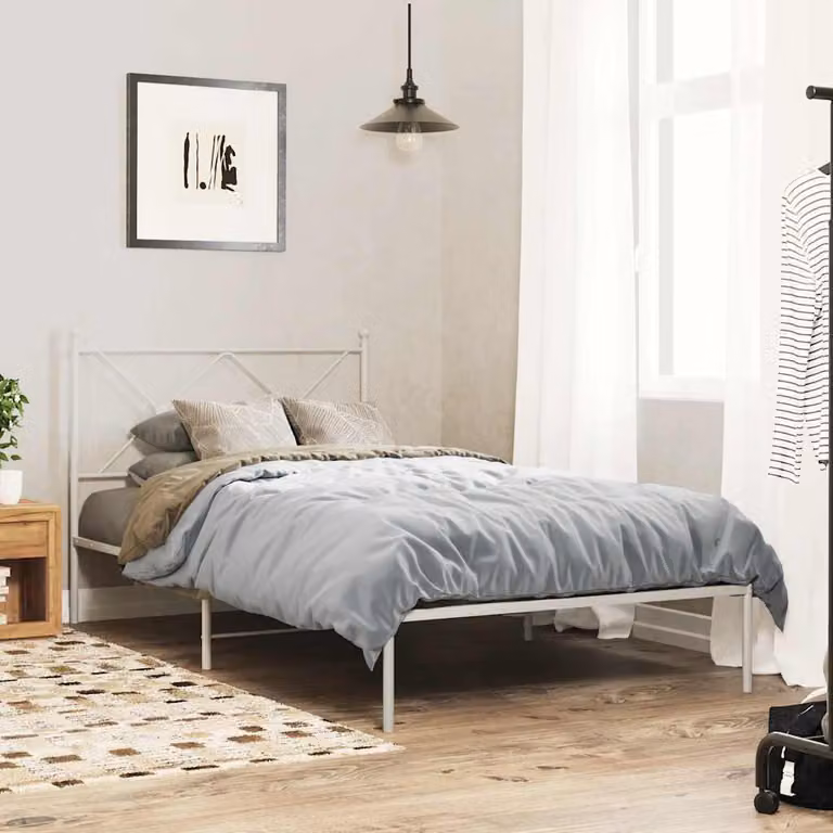vidaXL Giroletto con Testiera in Metallo Bianco L: 112 cm, P: 207 cm, H: 90,5 cm