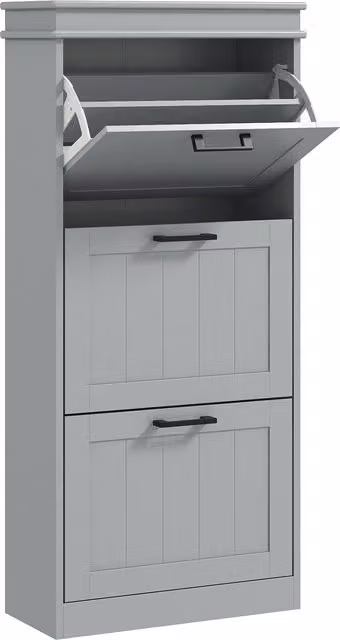 Scarpiera HOMCOM con 3 ante ribaltabili e ripiani interni per 15 paia di scarpe, Grigio, L/P/H: 54 x 24 x 117,5 cm