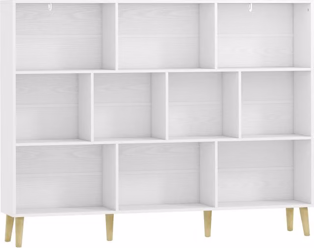 Libreria HOMCOM con 10 cubi e 3 ripiani, design minimalista bianco effetto legno con gambe in legno massello