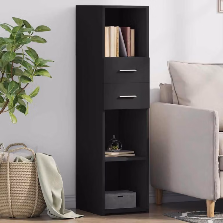 Credenza moderna vidaXL in legno multistrato e MDF, colore nero, sospesa, L/P/H: 124 x 30 x 42,5 cm