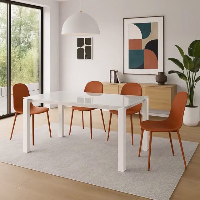Tavolo da pranzo allungabile Function Duzzle in vetro temperato bianco lucido, L/P: 120-170 x 80 cm