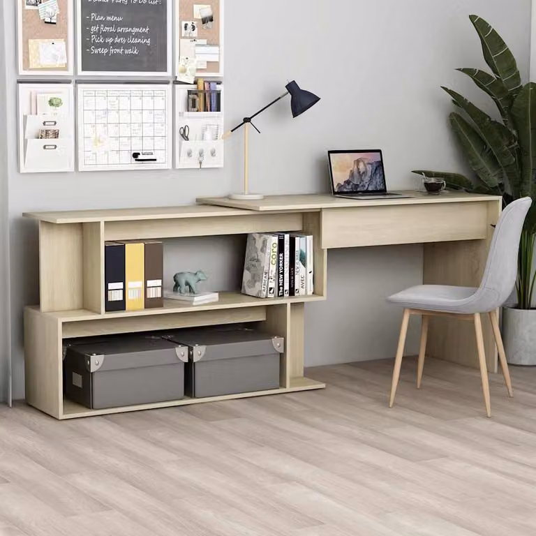 Scrivania angolare moderna vidaXL in legno e MDF color rovere, L: 200 cm, P: 50 cm, H: 76 cm