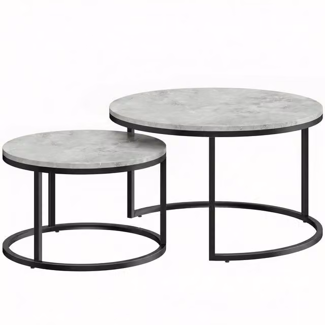 Set di 2 tavolini da salotto rotondi HOMCOM con piano effetto marmo grigio e struttura in metallo moderno