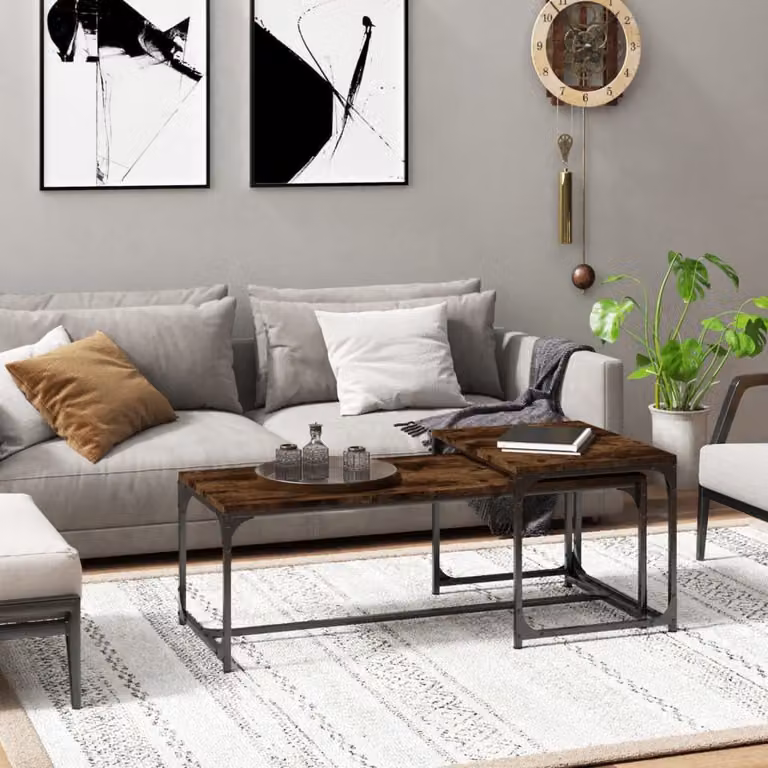 Set di 2 tavolini da salotto vidaXL in stile industriale, colore marrone, in legno e metallo