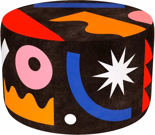Pouf cilindrico moderno Qeeboo Landscape M multicolore con rivestimento in tessuto