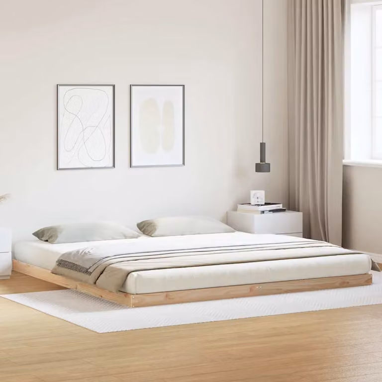 vidaXL Struttura letto a pavimento moderna in pino massello beige L: 184,0 cm, P: 223,5 cm, H: 200,0 cm