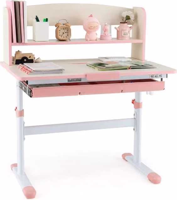 Scrivania da studio per bambini DESIGN IN con piano inclinabile e altezza regolabile, colore rosa