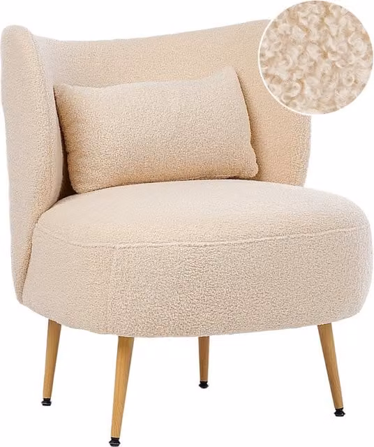 Poltrona da salotto BELIANI in tessuto bouclé beige con schienale curvo stile glamour per il tuo soggiorno