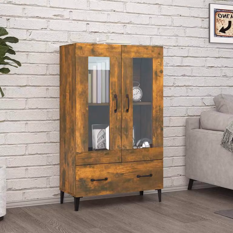 Credenza vidaXL in Legno Multistrato Rovere Fumo con Vetro, L 70 cm x P 31 cm x H 115 cm