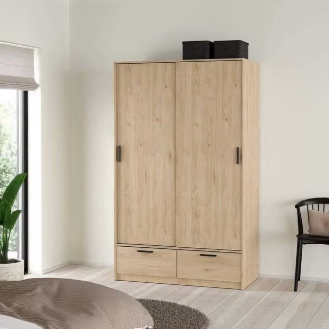 Armadio con ante scorrevoli DMORA per camera da letto, colore rovere marrone, L: 60,25 cm, P: 60,25 cm, H: 200,4 cm