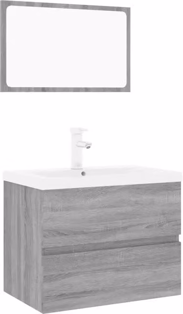 Set di Mobili da Bagno Moderno con Mobile Lavabo e Armadietto Specchio Bianco e Grigio Matt L/P/H: 60.0 x 38.5 x 45.0 cm