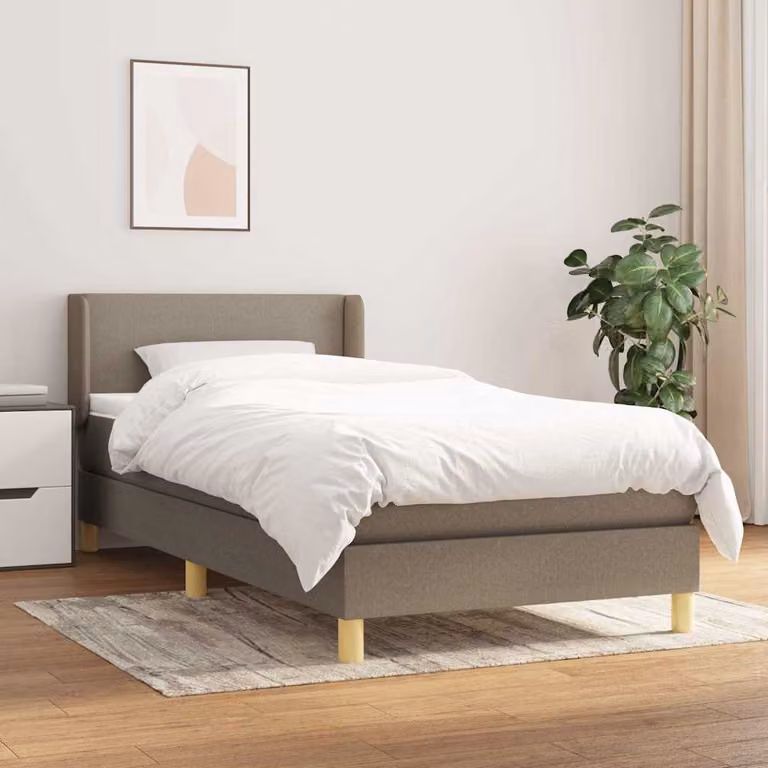 vidaXL Giroletto a Molle con Materasso in Tessuto, Colore Tortora, L/P/H: 90 x 200 cm