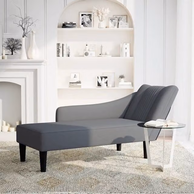 Sdraio con Bracciolo Destro in Velluto Grigio CFW1813914 L: 140 cm, P: 56 cm, H: 66 cm