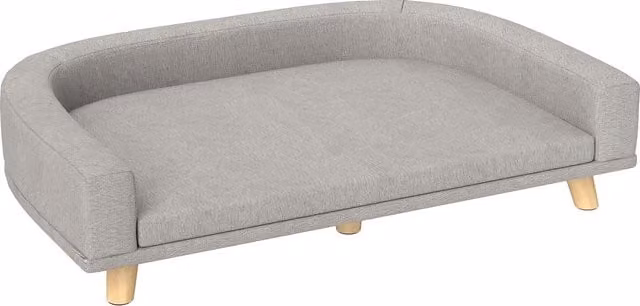PawHut Divano per Cani di Taglia Grande con Cuscino Sfoderabile in Poliestere e Legno, Grigio, L 98 x P 67 x H 25 cm