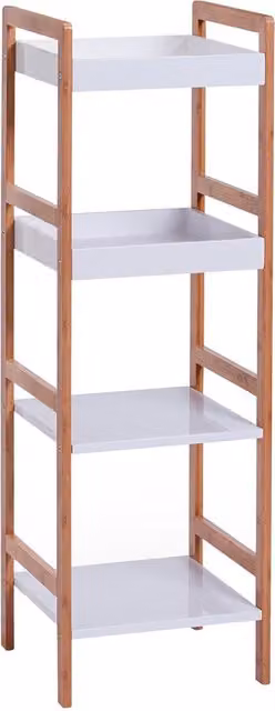 Scaffale Zeller con 4 Ripiani in Bamboo e MDF Bianco Lacca per Bagno