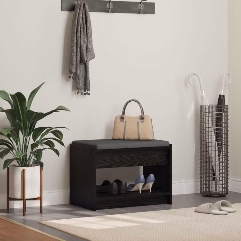 Panca porta scarpe moderna vidaXL in legno rovere nero L: 63 cm, P: 38 cm, H: 45 cm