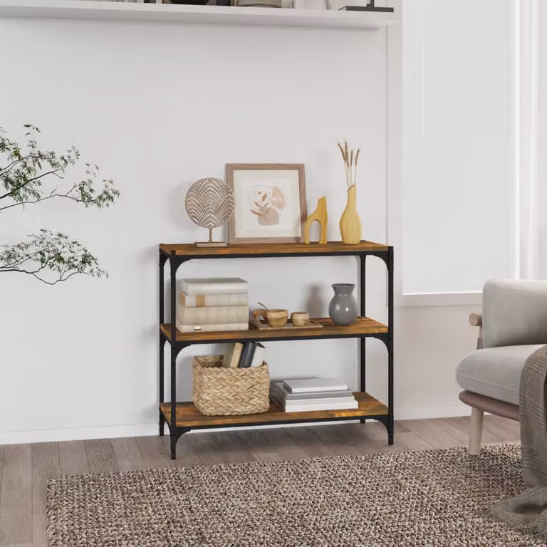 Libreria industriale vidaXL in legno e acciaio, colore rovere fumo, L 80 cm x P 33 cm x H 70,5 cm
