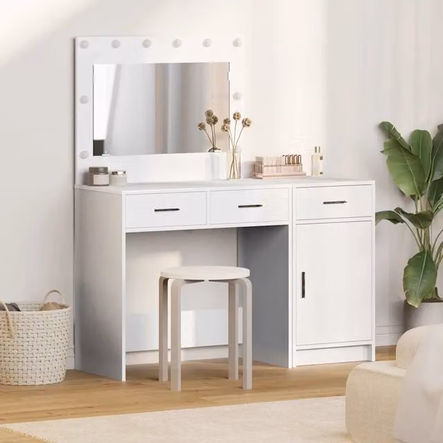Set di 2 Tavoli da Trucco vidaXL Bianchi in MDF con Finitura Opaca L: 40,3 cm, P: 41 cm, H: 75 cm