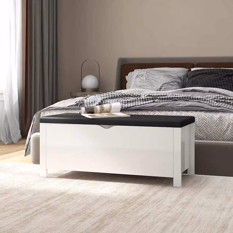 Contenitore con cuscino vidaXL Bianco Lucido in legno e similpelle L: 105 cm, P: 40 cm, H: 45 cm