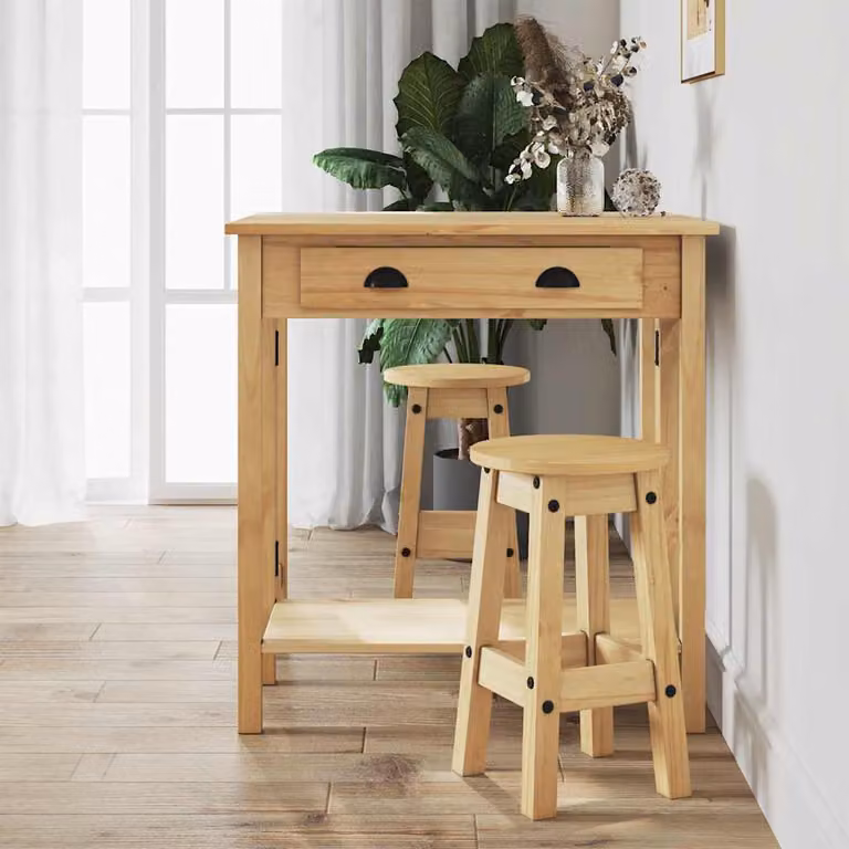 Set da Bar vidaXL in Legno di Pino Marrone composto da Tavolo Rettangolare e 3 Sedie