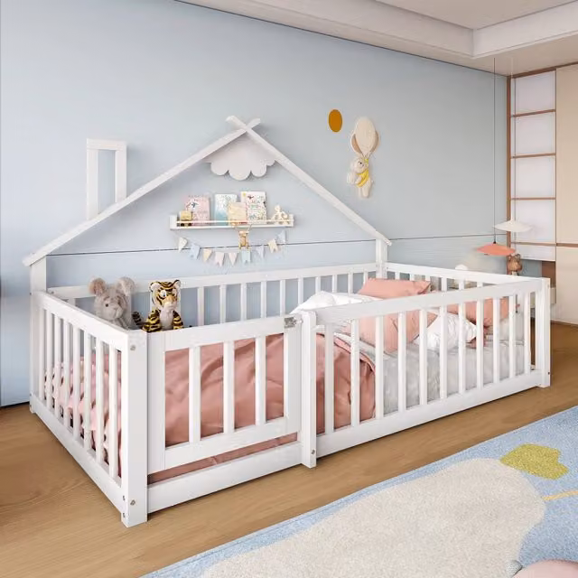 Letto a castello per bambini Zephmum in legno e MDF bianco con struttura a casetta L/P/H: 190 x 90 x 162 cm