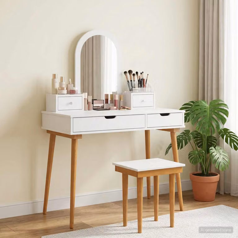 Set Tavolo da Trucco vidaXL FAUSKE 5 pz Bianco L/P/H: 100 x 50 x 143 cm