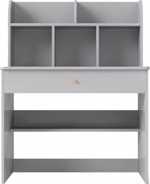 Scrivania moderna per bambini in legno e MDF con mensola e cassetto, colore grigio, L 80 cm x P 48 cm x H 102 cm